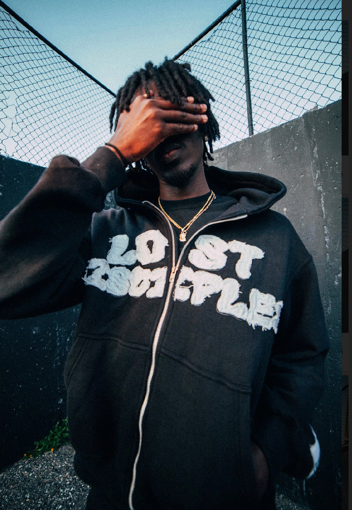 Distressed Embroidery Zip-Up