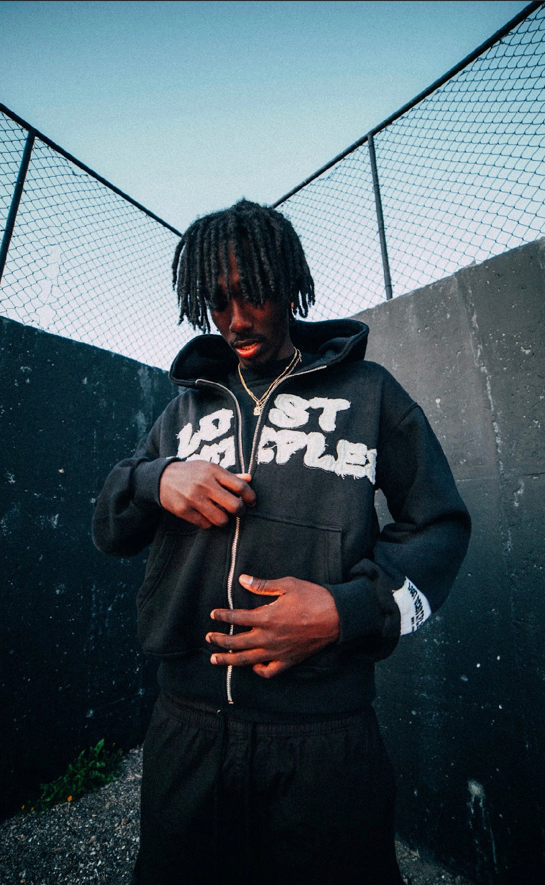 Distressed Embroidery Zip-Up