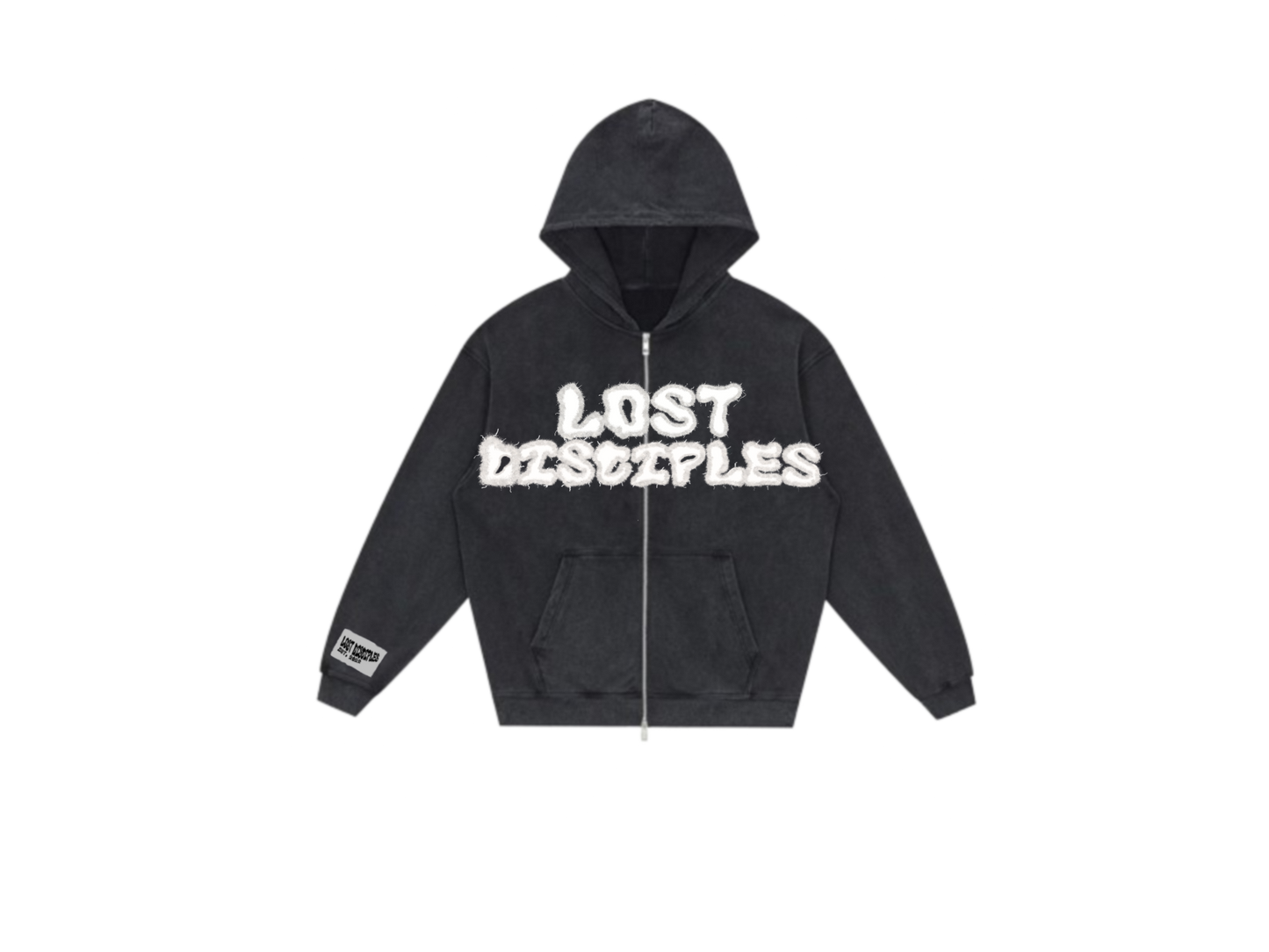 Distressed Embroidery Zip-Up