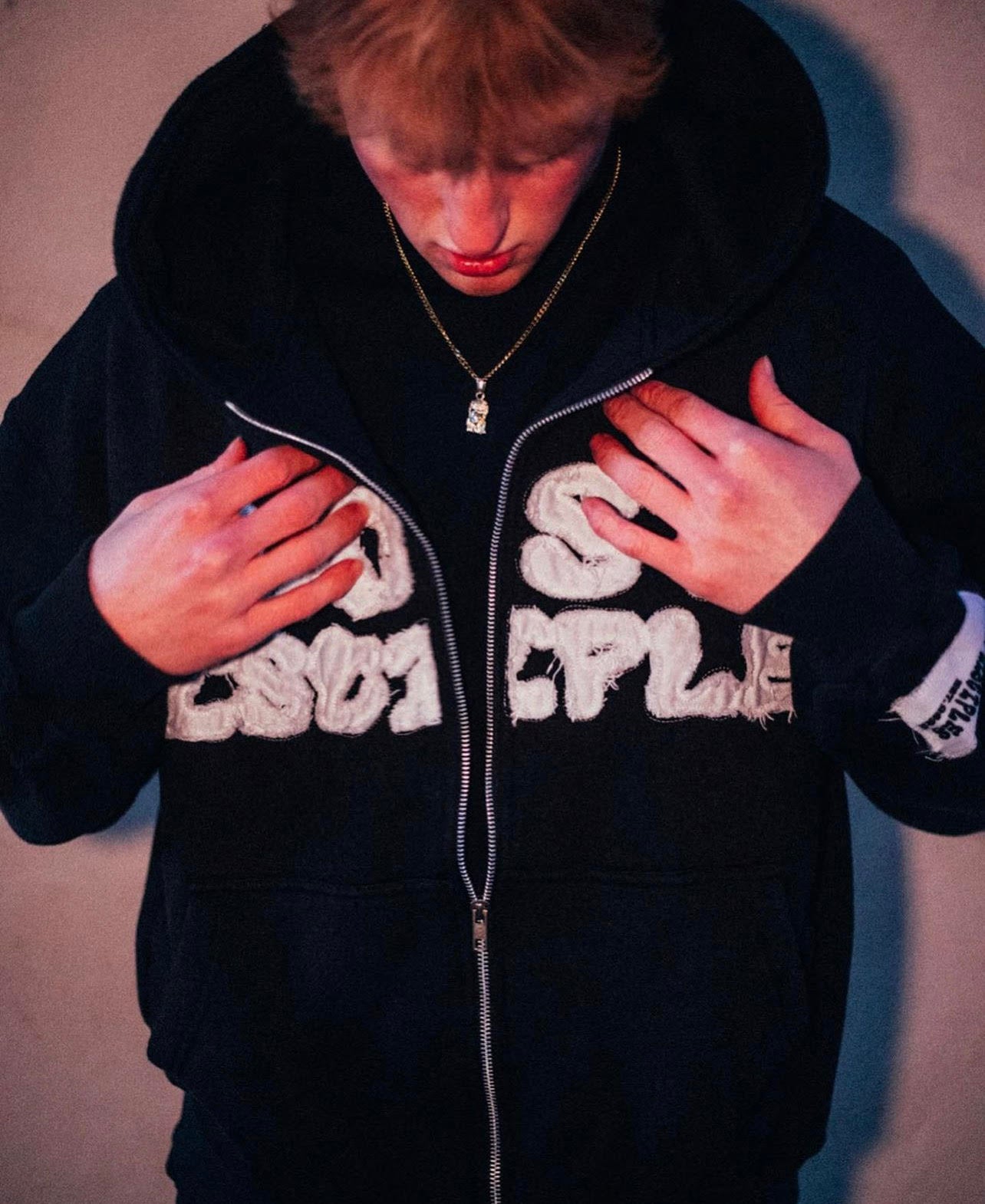 Distressed Embroidery Zip-Up