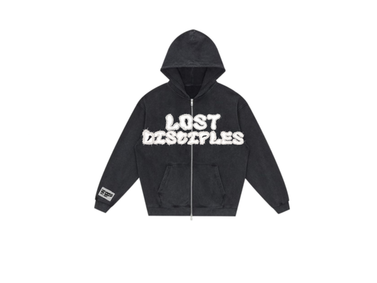 Distressed Embroidery Zip-Up